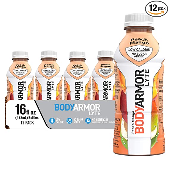 BODYARMOR LYTE Sports Drink Low-Calorie Sports Beverage, Peach Mango, Natural Flavors With Vitamins, Potassium-Packed Electrolytes, Perfect For Athletes, 16 Fl Oz (Pack of 12